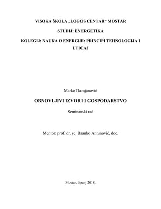 Obnovljivi izvori i gospodarstvo