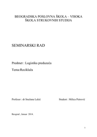 Reciklaža: seminarski rad