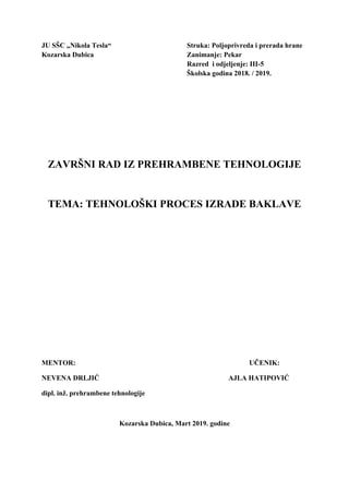 Tehnološki proces izrade baklave