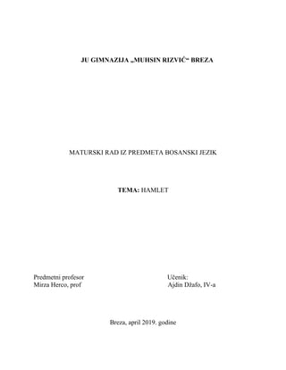 Analiza dela hamlet williama shakespearea