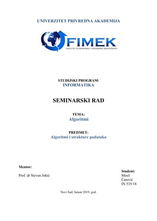 Algoritmi i programske strukture