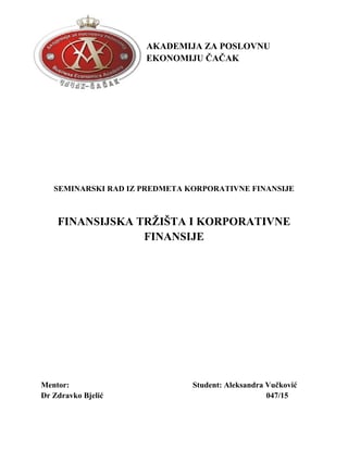 Finasijska tržišta i korporativne finansije