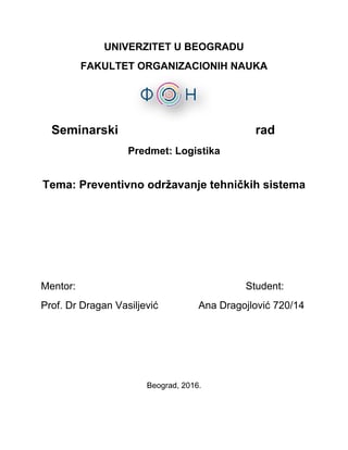 Preventivno održavanje tehničkih sistema